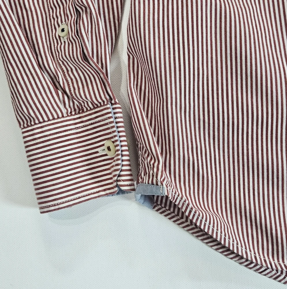 Banana Republic Mens Dress Shirt M 15/15.5 Red White Stripe Soft Wash Preppy‎